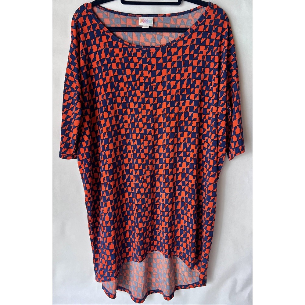 LulaRoe Irma Womens Size XS Orange Navy Geometric Top
